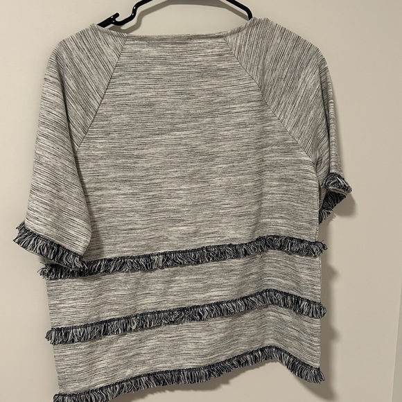 Chico’s 60% Cotton Gray Tunic Style Fringe Lagenlook Short Sleeve Size 0 Small - Picture 3 of 4